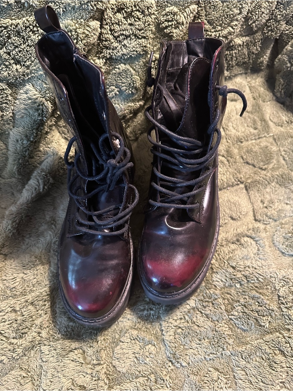 UNIONBAY Women's Lace-Up Combat Boots in Burgundy and Black